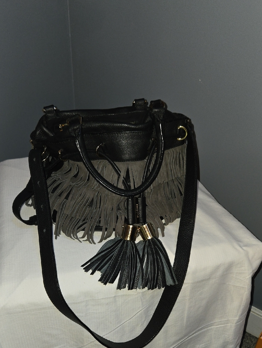 See By Chloe Fringe Tassel Crossbody Bag in Black and Grey